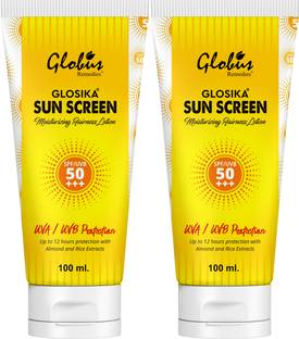 Globus Remedies Sunscreen - SPF 50 PA+++ Glosika Sunscreen, Up to 12 hrs Protection, For All Skin Types, Set of 2