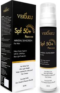 veraku Sunscreen - SPF 50 PA++++ For Men - UVA & UVB Protection | No White Cast | Non-Sticky |