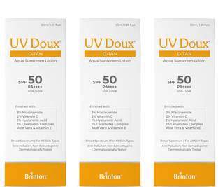 Brinton Sunscreen - SPF 50 PA++++ UV Doux D-Tan Aqua Lotion, 50 ml x 3