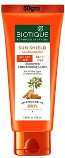 BIOTIQUE Sunscreen - SPF 50+ PA+++ Sun Shield Sandalwood Ultra Soothing Lotion 50ml
