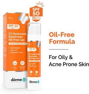 The Derma Co Sunscreen - SPF 50 PA++++ 1% Hyaluronic Sunscreen Oil-Free Gel | Lightweight, For Oily & Acne-Prone Skin