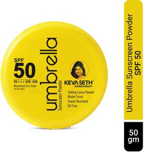 KEYA SETH AROMATHERAPY Sunscreen - SPF 50 PA+++ Umbrella Sunscreen Powder SPF 50 with PA+++ UV Protection, Sweat Resistant Formula, Makeup Setting & Finishing Loose Powder, Enriched with Micronized Zinc Oxide for Oily Skin.