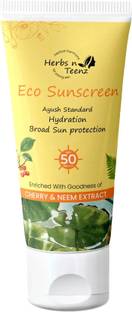 Herbs n Teenz Sunscreen - SPF 50 PA++++ Eco Lightweight & Hydrating Sunscreen SPF 50 PA++++ for UVA/B & Blue Protection