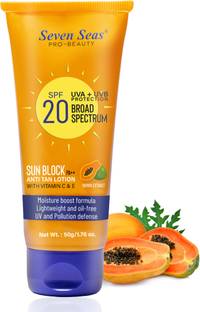 Seven Seas Sunscreen - SPF 20 PA++ Sun Block Anti Tan Lotion, with Vitamin C & E | UVA + UVB Protection Sunscreen