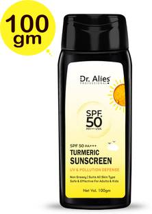 Dr. Alies Professional Sunscreen - SPF 50 PA+++ Sunscreen Lotion SPF50 PA+++ For Indian Skin, With Turmeric - SPF 50 PA+++