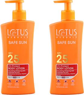LOTUS Sunscreen - SPF 25 PA+++ Herbals Safe Sun UV-Protect Body Lotion Nourishing Whitening Milk (( Pack 2 )) (( 250ml * 2 ))