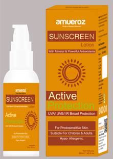 Amueroz Sunscreen - SPF 50 PA+++ Sunscreen Cream Active Protection SPF50 with Powerful Antoxides UVA , UVB & IR Broad Protection for Photosensitive Skin Suitable for Children & Adults | Hypo Allergenic | Ultra Sheer Long lasting Protection | Sun Tested & Proven, Removes Dark Spots , Anti Wrinkle | Maintain Skin Ton, Protects Sun Burn