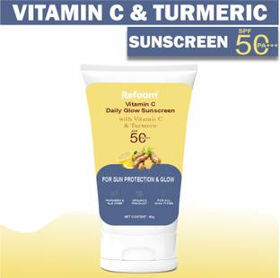 REFOAM Sunscreen - SPF 50+++ PA+++ Daily Glow with Vitamin C & Turmeric for Sun Protection