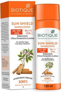 BIOTIQUE Sunscreen - SPF 50 PA+++ Sun Shield Sandalwood Sunscreen 120ML