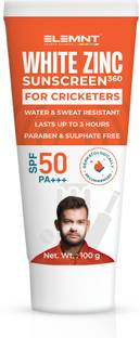 Elemnt Sports Science Sunscreen - SPF 50 PA+++ Zinc Sunblock 360 - White Zinc Oxide Sunscreen for Cricketers & Athletes, SPF 50
