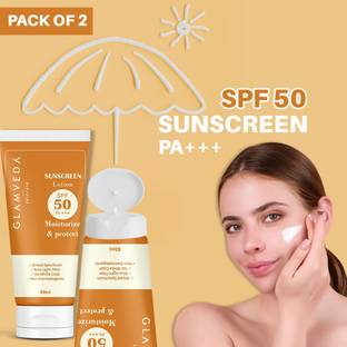 GLAMVEDA Sunscreen - SPF 50 PA+++ Hybrid Sunscreen Lotion Moisturize & Protect ( Pack Of 2)