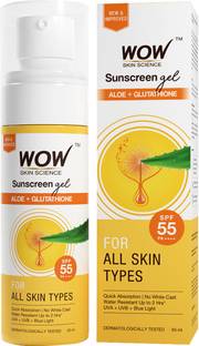 WOW SKIN SCIENCE Sunscreen - SPF 55 PA++++ Sunscreen Gel For All Skin Types|With Glutathione &Aloe Vera Extract|Lightweight