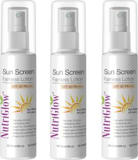 NutriGlow Sunscreen - SPF 50 PA+++ Sunscreen Fairness Lotion Tan Free Skin Pack of 3
