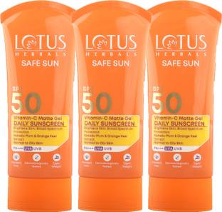 LOTUS HERBALS Sunscreen - SPF 50 PA+++ Safe Sun Vitamin-C MatteGEL Daily Sunscreen ( Pack of 3 ) ( 75 gm * 3 pc )