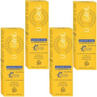 Spa ruca Sunscreen - SPF 50 PA+++ U-GLINT SUNSCREEN LOTION FOR HIGH PROTECTION UVA/UVB RAYS SKIN PACK OF-100ml X 4