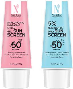 NutriGlow Sunscreen - SPF 50 PA++++ Hydrating Combo, 5% Niacinamide Daily + Hyaluronic Hydrating Shield, (2 x 50g)