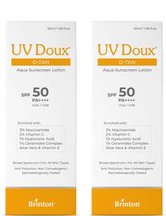 Brinton Sunscreen - SPF 50 PA++++ UV Doux D-Tan Aqua Lotion, 50 ml x 2