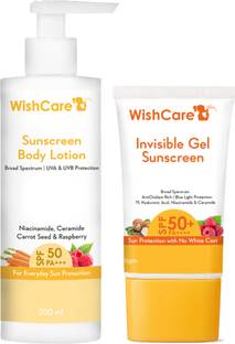 WishCare Sunscreen - SPF SPF50 PA+++ Sunscreen SPF50 for Women & Men - Body & Face Care Combo (200ml + 50g)