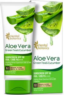 Oriental Botanics Sunscreen - SPF 50 PA+++ Aloe Vera, Green Tea & Cucumber Sunscreen with SPF 50 UVA/UVB PA+++ Protection