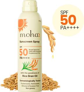 Moha Sunscreen - SPF 50 PA+++ Sunscreen Spray UVA+UVB Protection | Acne Safe | No White Cast | Broad Spectrum