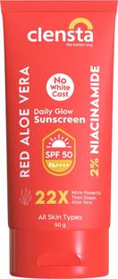 Clensta Sunscreen - SPF 50 PA++++ Red Aloe Vera Daily Glow Sunscreen 2% Niacinamide For Sun Protection & Glow