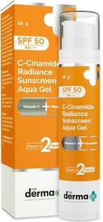 The Derma Co Sunscreen - SPF 50 PA++++ C-Cinamide Sunscreen Aqua Gel, with Vitamin C & Niacinamide, No White Cast