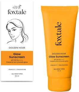 Foxtale Sunscreen - SPF 50 PA++++ Gloden Hour SPF50 Glow Sunscreen PA++++ Vitamin C & Niacinamide for a Dewy Glow