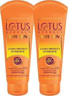 LOTUS HERBALS Sunscreen - SPF 50 PA+++ Safe Sun Ultra-Protect Sunscreen SPF 100_50g ( Pack of 2 )
