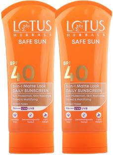 LOTUS HERBALS Sunscreen - SPF 40 PA+ 3-in-1 Matte Look Daily Sunblock Cream 50gm( Pack of 2)
