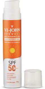 VI-JOHN Sunscreen - SPF 50 PA+++ Sunscreen Matte Gel With Vitamin C,AHA & Zinc For UVA/UVB Protection,Non Greasy