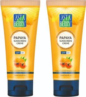 ASTABERRY Sunscreen - SPF 30, Pack 2 (2 x 100ml) Papaya Sunscreen Creme SPF 30 - With Papaya Extract | Dermatologist Formulated