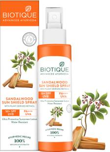 BIOTIQUE Sunscreen - SPF 50 PA+++ Sandalwood Sun Shield Spray UVB/UVA | Ultra Protective Sunscreen|For men & Women