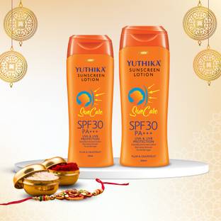 Yutika Sunscreen - SPF 30 with UVA & UVB Protection PA+++ Sunscreen Lotion Sun Care Combo Pack 300ml & 100ml,
