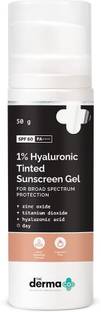 The Derma Co Sunscreen - SPF 60 PA++++ 1% Hyaluronic Tinted Sunscreen Gel for Broad Spectrum Protection