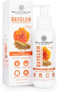 BELLAVITA Sunscreen - SPF 30+ Day Glow Face & Body Sunscreen Lotion SPF 30+ For All Skin Types Ayurveda with Mango, Vitamin E & Shea Butter