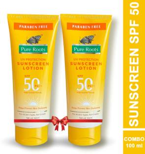 Pure Roots Sunscreen - SPF 50 PA+++ UV Protection Lotion For Men & Women Pack of 2