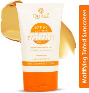 Qurez Sunscreen - SPF 50 PA++++ Mattifying Tinted Sunscreen SPF 50 PA++++ with Blue Light Protection