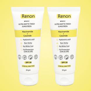 Renon Sunscreen - SPF 50 PA+++ Matte Finish| Ceramide + Niacinamide| No White Cast| Non Sticky