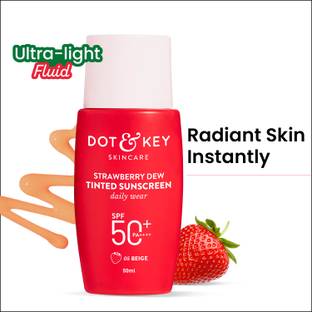 डॉट एंड की STRAWBERRY DEW TINTED SUNSCREEN SPF 50 PA++++ protects & perfects skin- 05 BEIGE SPF - 50 PA++++