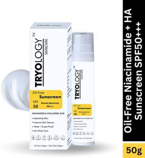 Tryology Sunscreen - SPF 50 PA+++ No-White Cast, Light Weight With Niacinamide & Hyaluronic Acid Broad Spectrum