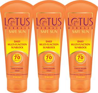 LOTUS HERBALS Sunscreen - SPF 50 PA+++ Safe Sun Daily Multi-Function Sunscreen SPF 70_60g ( Pack of 3 )