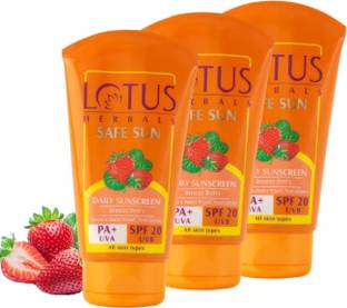 LOTUS HERBALS Sunscreen - SPF 50 PA+ Safe Sunscreen Cream PA+ SPF 20(PACK OF 3)