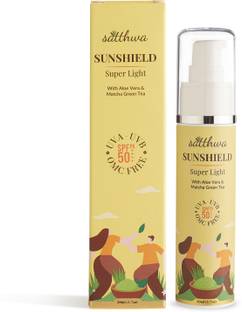 Satthwa Sunscreen - SPF 50 PA++++ Sunshield Super Light Sunscreen with Aloe Vera & Matcha Green Tea - Hyaluronic