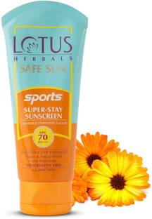 LOTUS HERBALS Sunscreen - SPF 70 PA+++ Safe Sun Sports Super-Stay Sunscreen SPF 70 PA+++