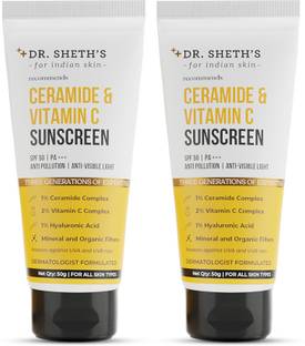 Dr. Sheth's Sunscreen - SPF 50 PA+++ Ceramide & Vitamin C Sunscreen | Non-greasy, hydrating sunscreen | Pack of 2