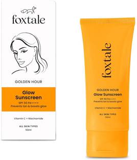 Foxtale Sunscreen - SPF 50 PA++++ Gloden Hour SPF50 Glow Sunscreen PA++++ Vitamin C & Niacinamide for a Dewy Glow