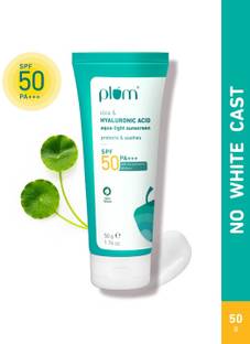 Plum Sunscreen - SPF 50 PA+++ Cica & Hyaluronic Acid Aqua-Light Sunscreen | No White Cast, Non-Sticky