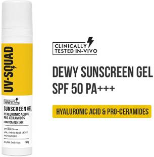 UV Squad Sunscreen - SPF 50 PA+++ Sunscreen Gel Hyaluronic Acid & Pro-Ceramides SPF 50 PA +++ for Hydrated Skin