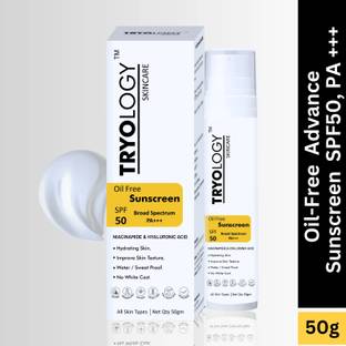 Tryology Sunscreen - SPF 50 PA+++ No-White Cast, Light Weight With Niacinamide & Hyaluronic Acid Broad Spectrum