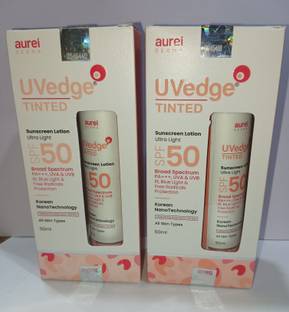 Aurelderma Sunscreen - SPF 50 PA+++ Uvedge tinted sunscreen lotion ultra light spf 50 (50 ml) (pack of 2)